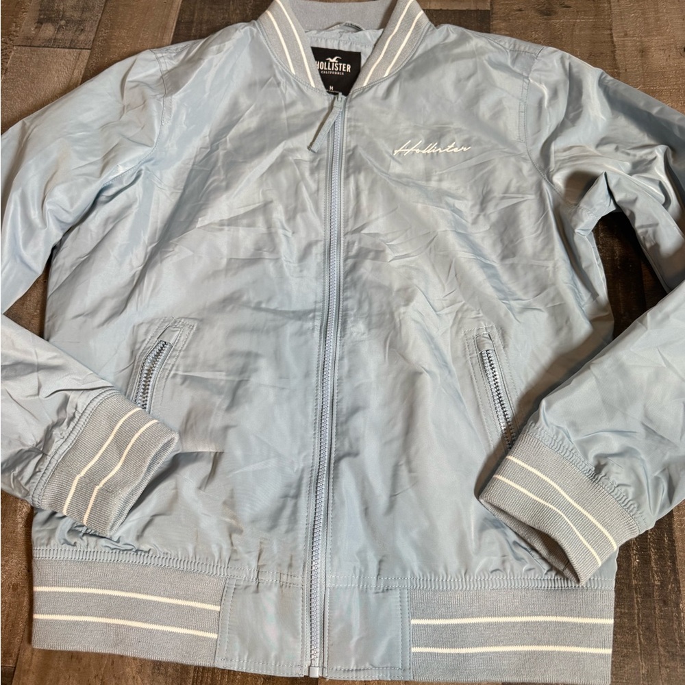 Hollister Light Blue Bomber Jacket Varsity Stripe Y2K Streetwear M‎